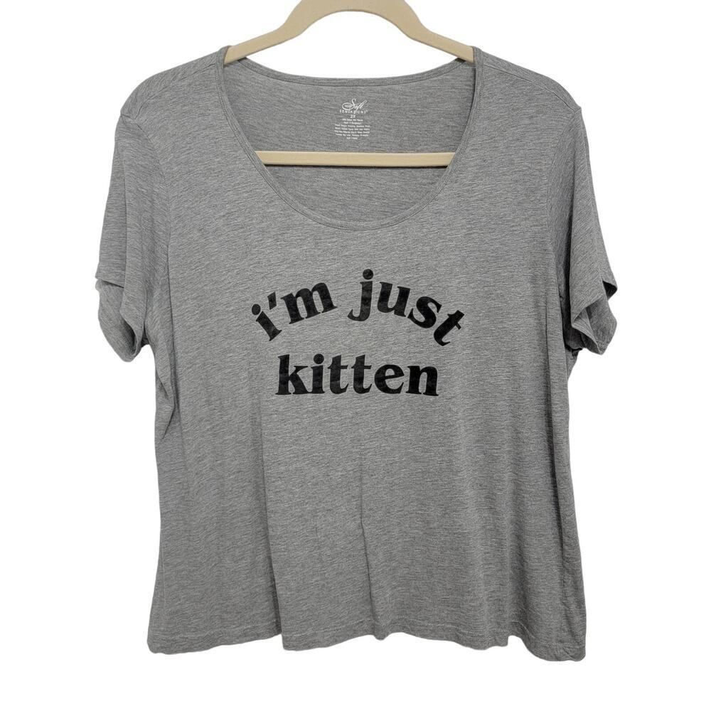 Soft Sensations Im Just Kitten Heather Short Sleeve Tee Gray Size 2X Cozycore